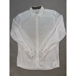 Burberry Brit Long Sleeve Collared Button Down Top Sz Large Nova Check White